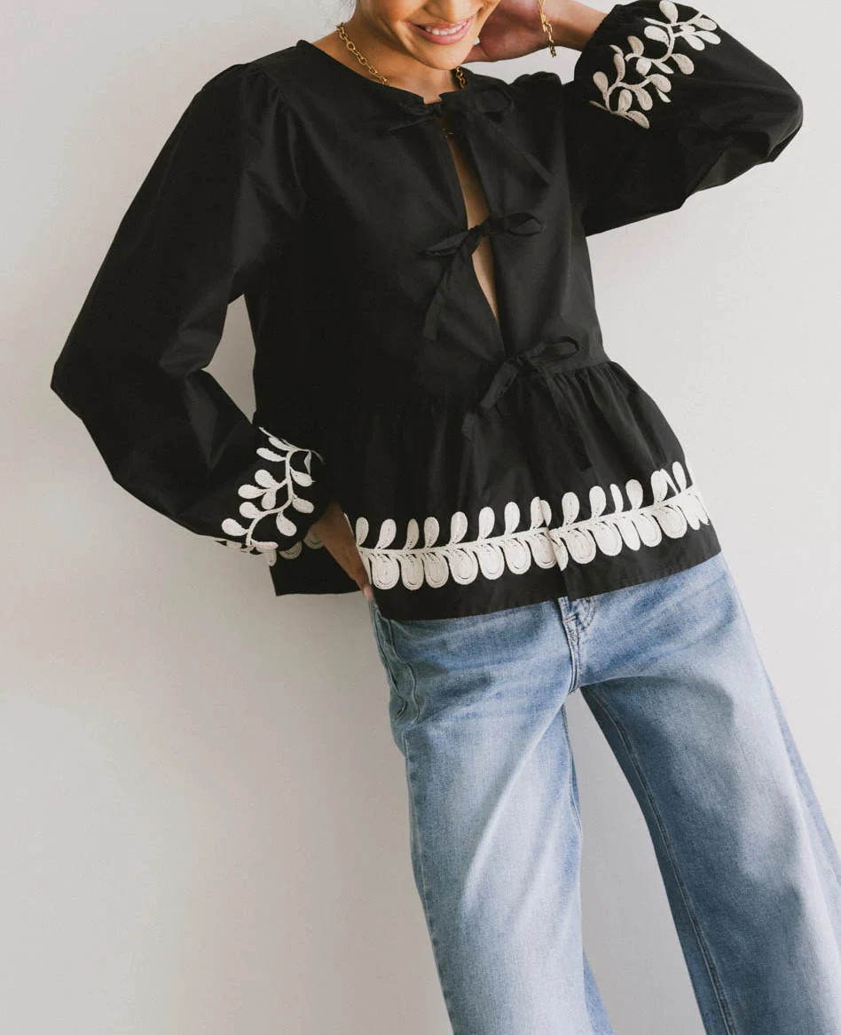 Embroidered Bow Shirt