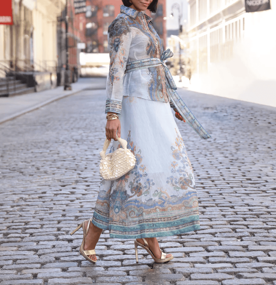 Printed Long Sleeve Button Two Piece Set