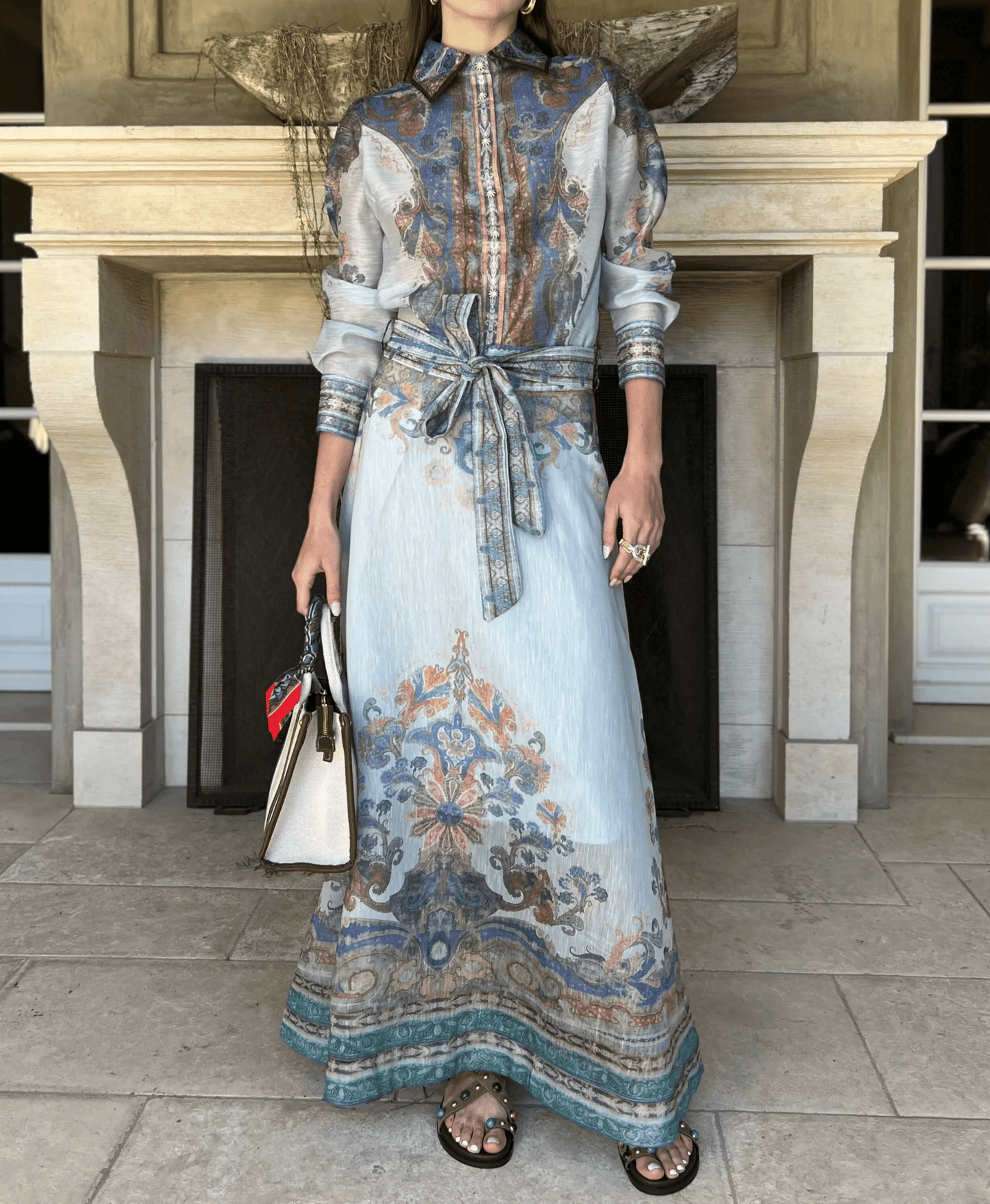 Printed Long Sleeve Button Two Piece Set