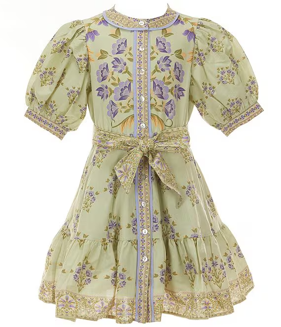Round Neck Bubble Sleeve Button Mini Dress