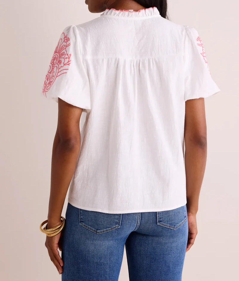 Cotton Lace Neck Embroidered Top