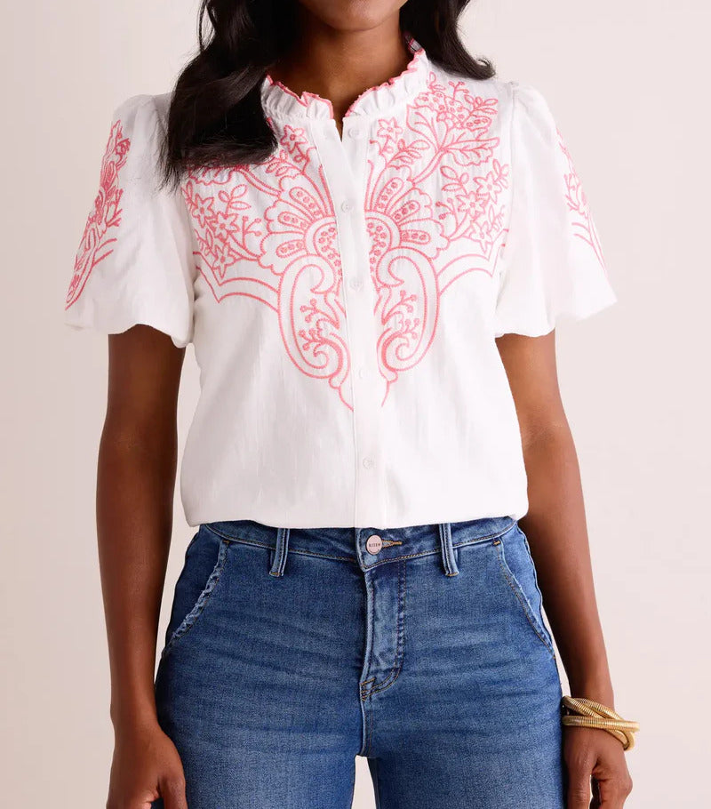 Cotton Lace Neck Embroidered Top