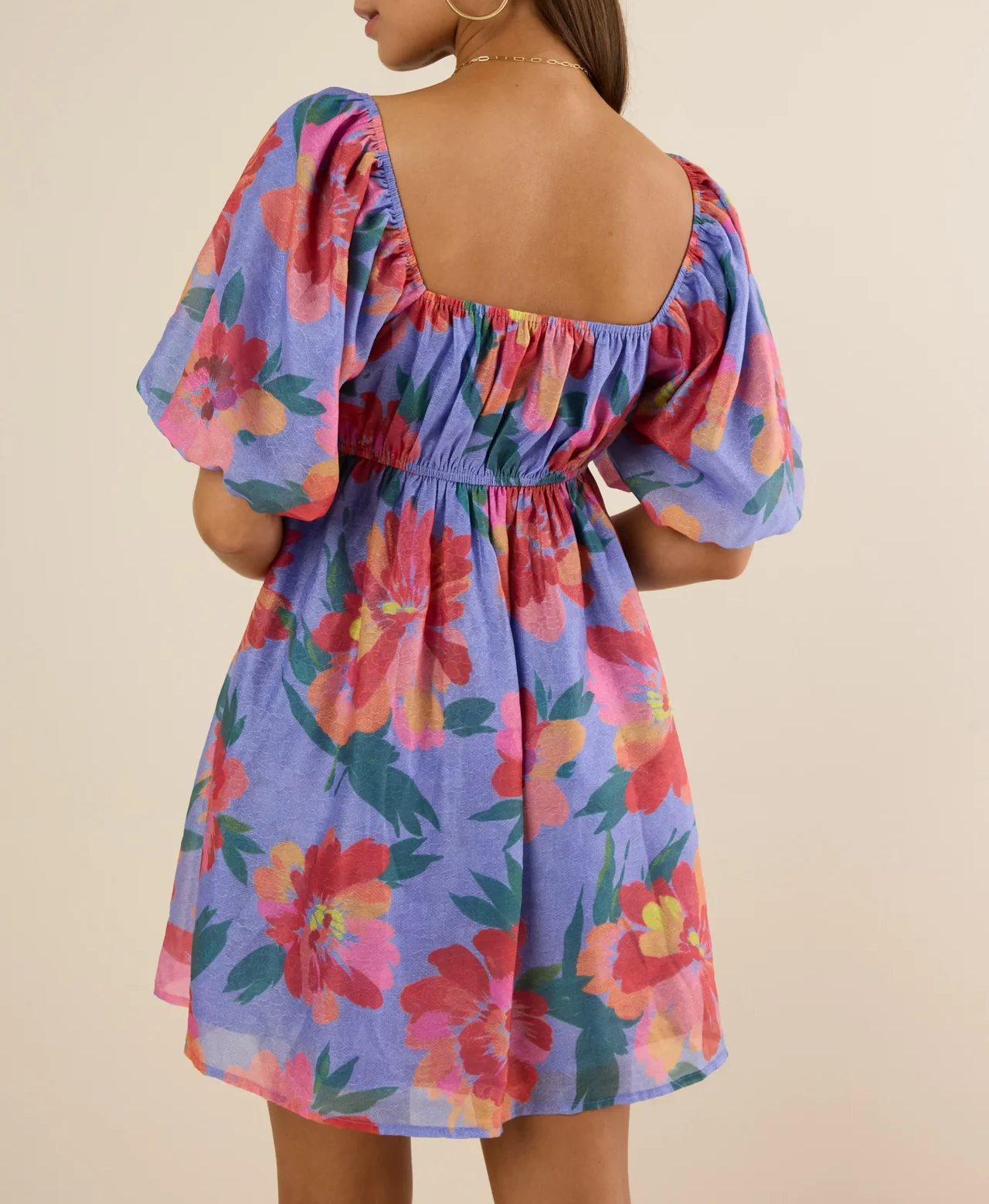 Bubble Sleeve Elegant Printed Pleated Dress