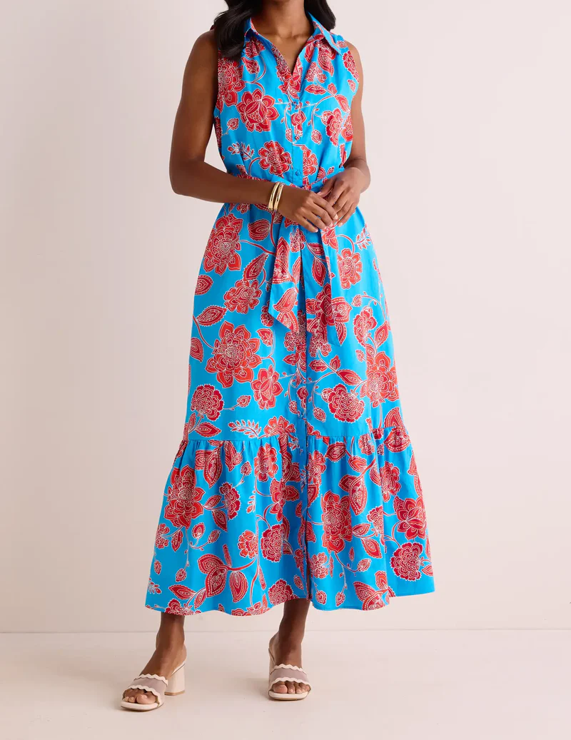 Elegant V-Neck Printed Sleeveless Removable Belt Dress