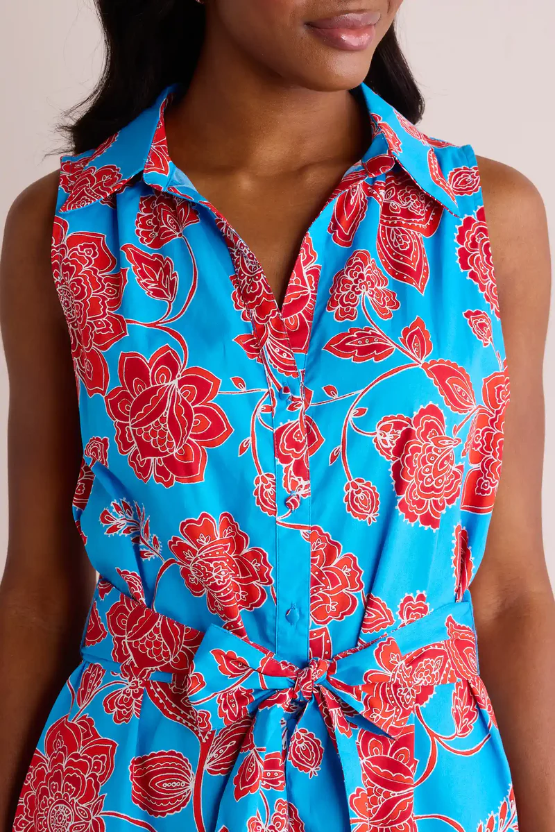 Elegant V-Neck Printed Sleeveless Removable Belt Dress