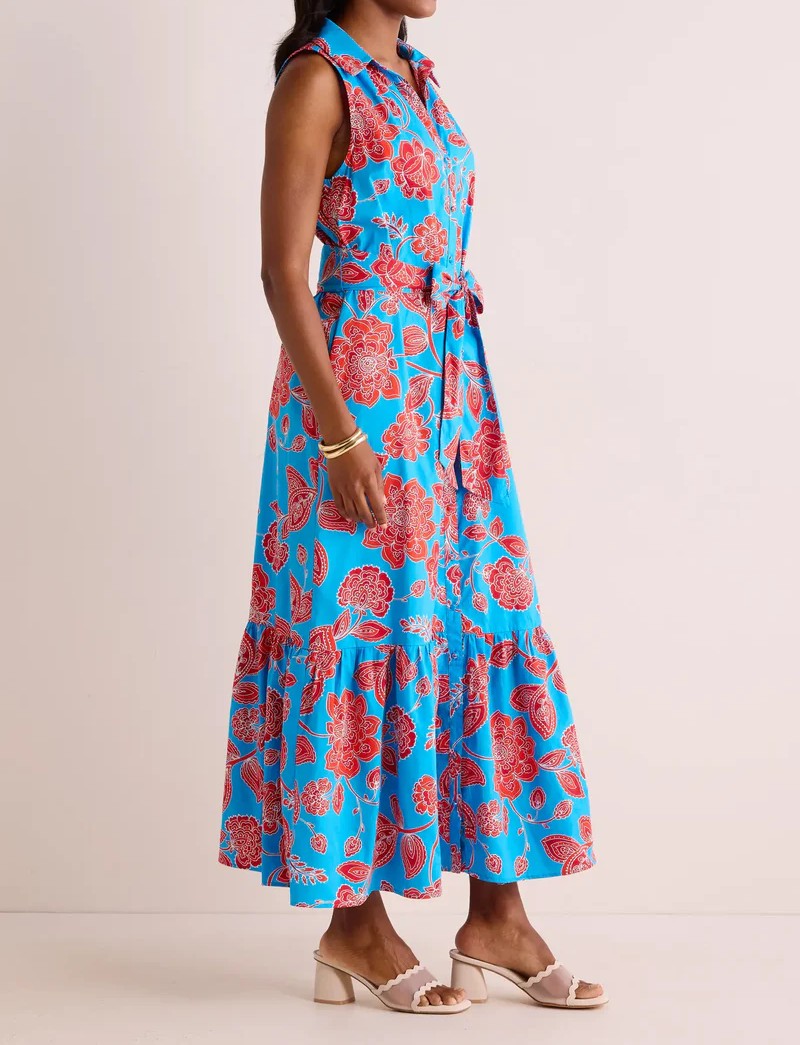 Elegant V-Neck Printed Sleeveless Removable Belt Dress