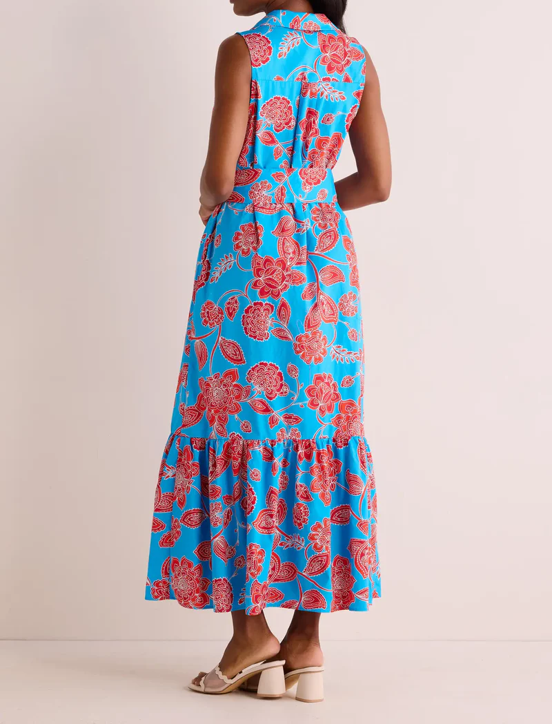 Elegant V-Neck Printed Sleeveless Removable Belt Dress