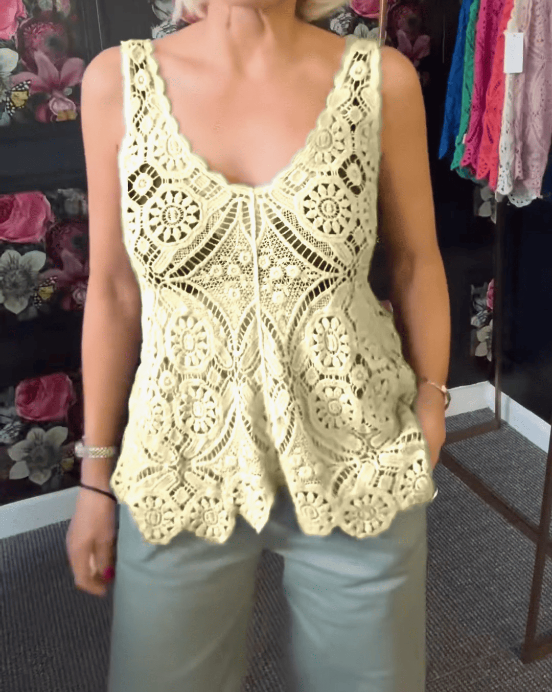 Lace Embroidery Cutout Vest Top
