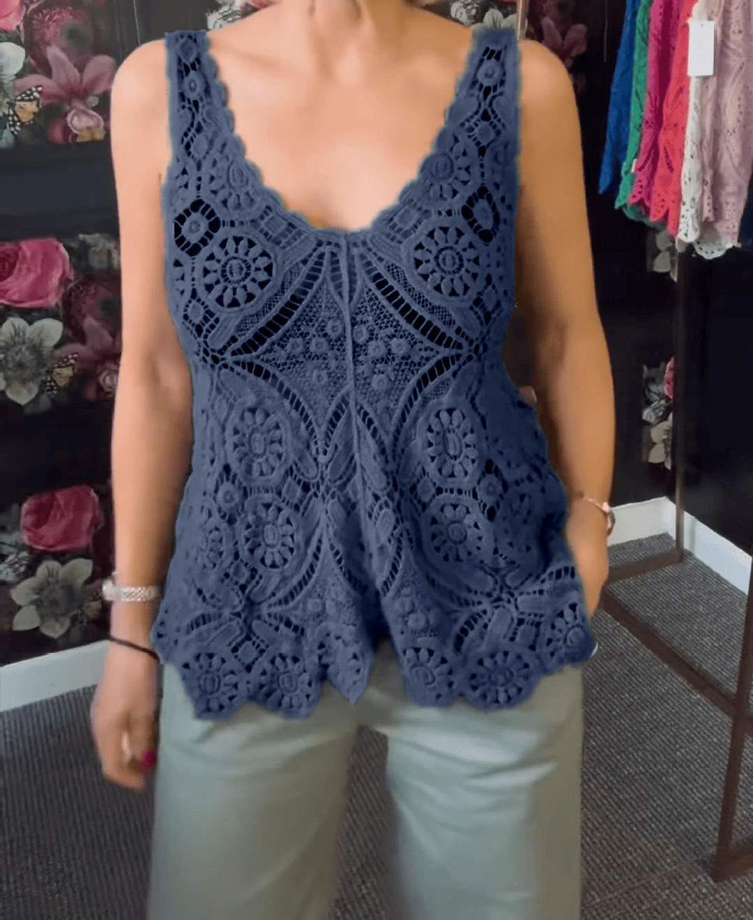 Lace Embroidery Cutout Vest Top