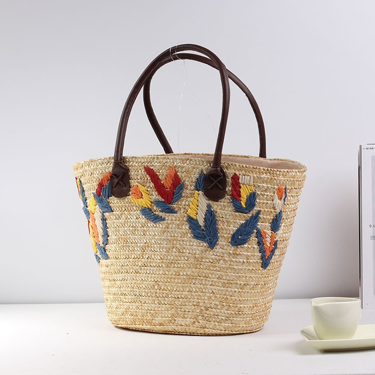 Embroidered Shoulder Tote Seaside Vacation Beach Bag