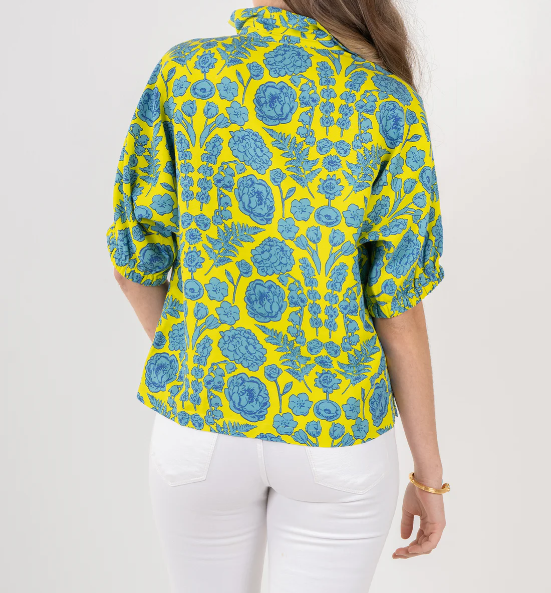 Standing Neck Printed Rose Top