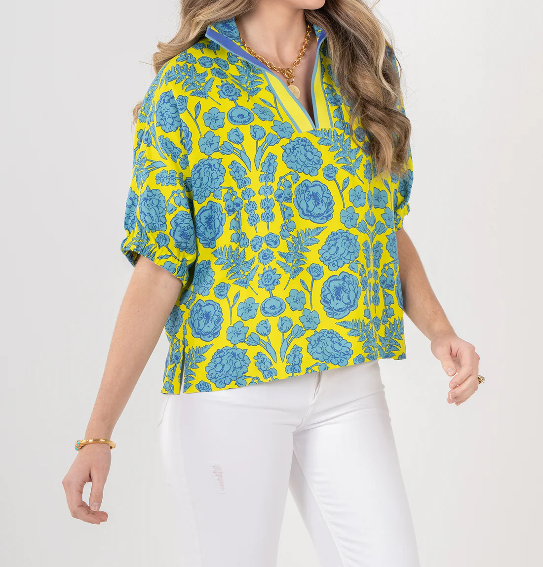 Standing Neck Printed Rose Top