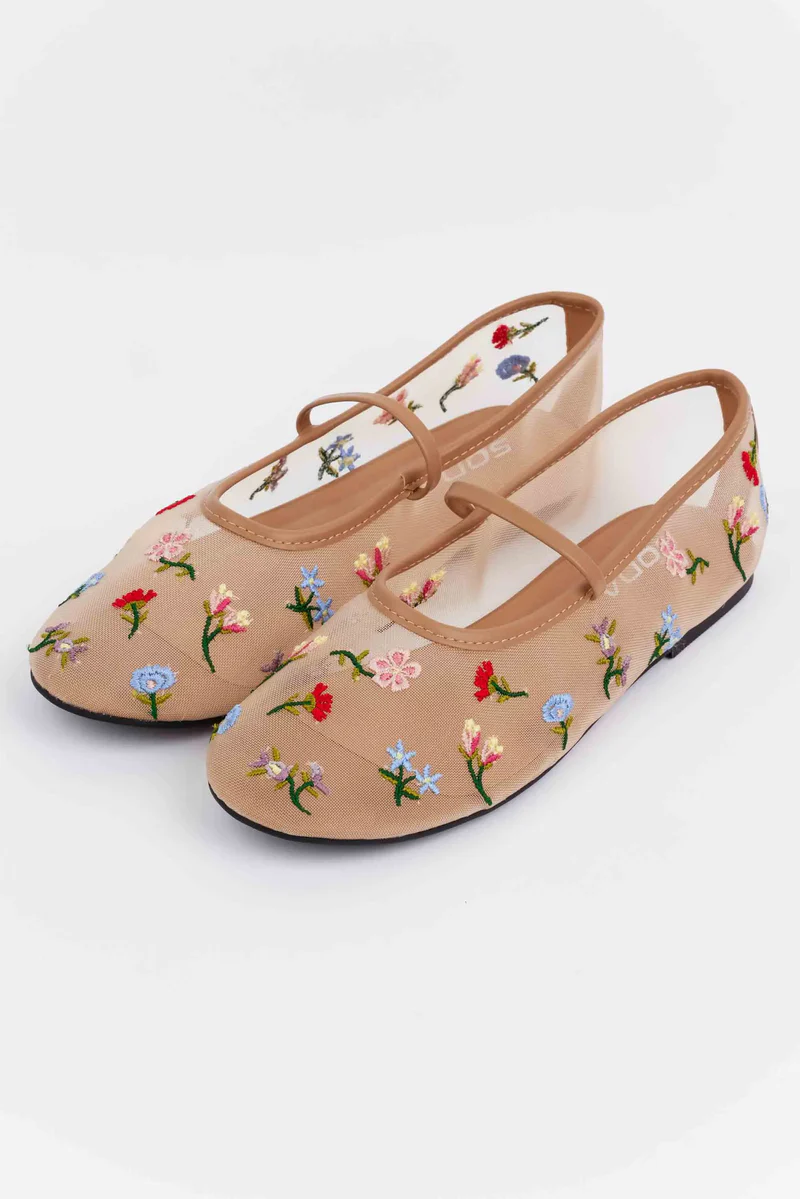 Mesh Flower Embroidery Women's Shoes