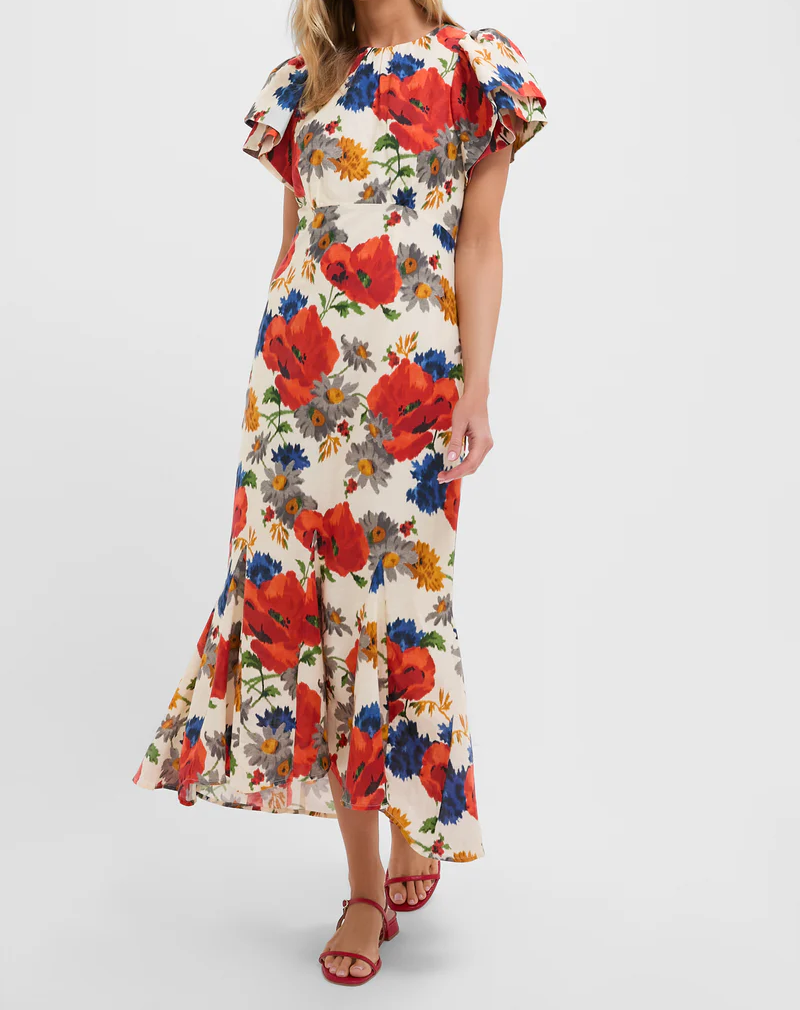 Crimson Poppy Cotton Linen Elodie Dress