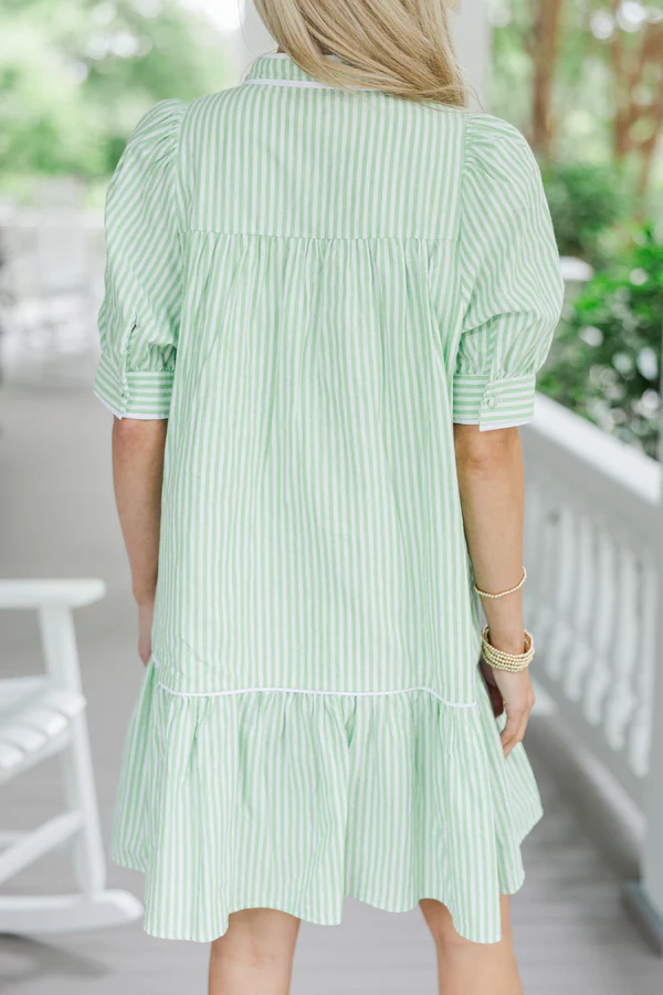 Willing To Help Green Striped Button Down Dress