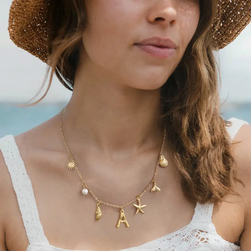 Customizable letters Gold Necklace for Women 14K Gold Plated Boho