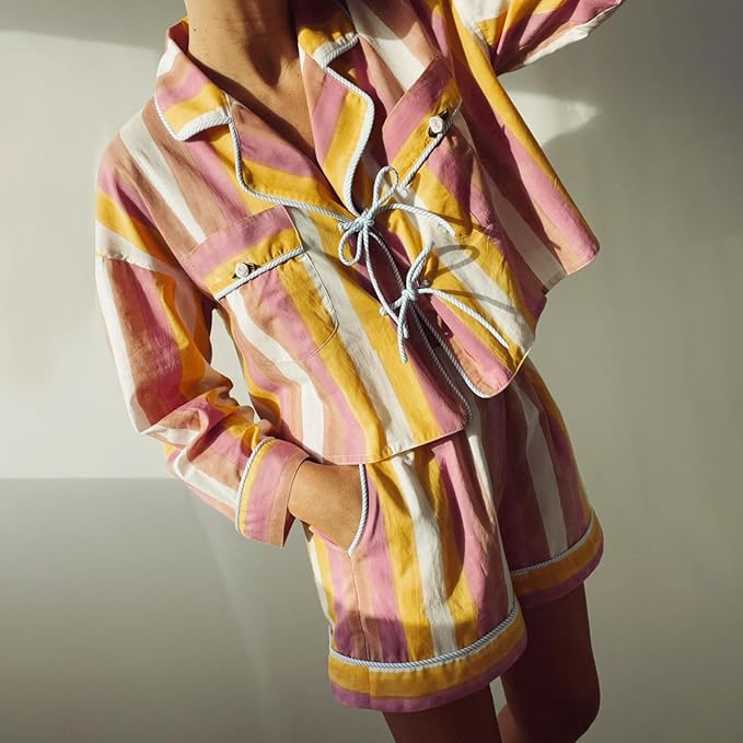 Printed Nightwear Long Sleeve Tie-up Set