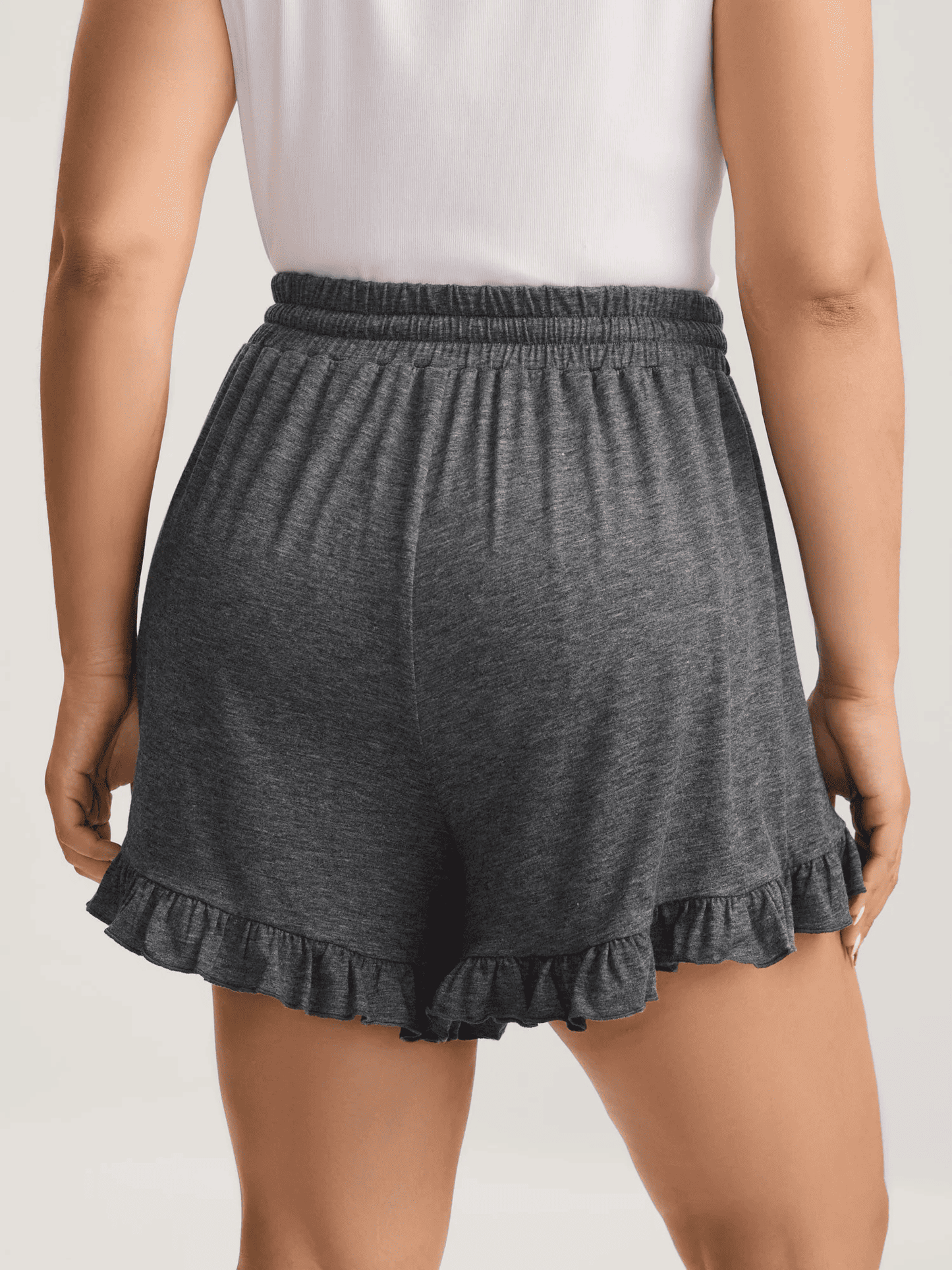Print Neck Cut-Out Pleated Top+Drawstring Ruffled Shorts