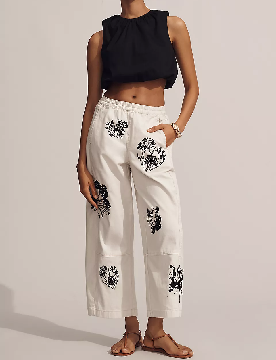 Printed Pull-On Barrel Pants