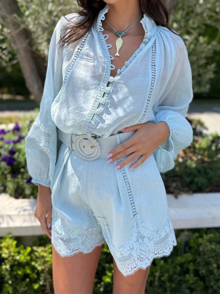 Lace Button Down Two Pieces Set