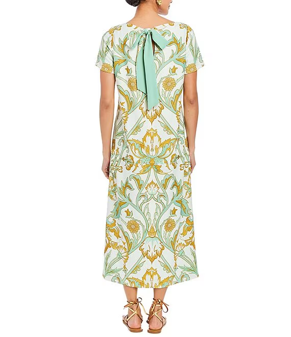 Stretch Crepe Bow Tie Detail Midi Dress