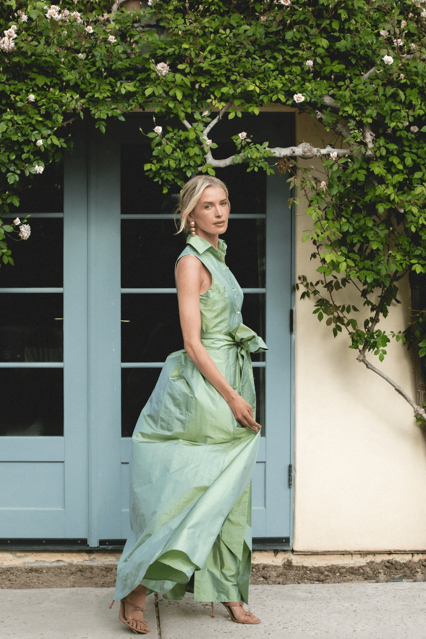 Sleeveless Collar Gown - Soft Sage