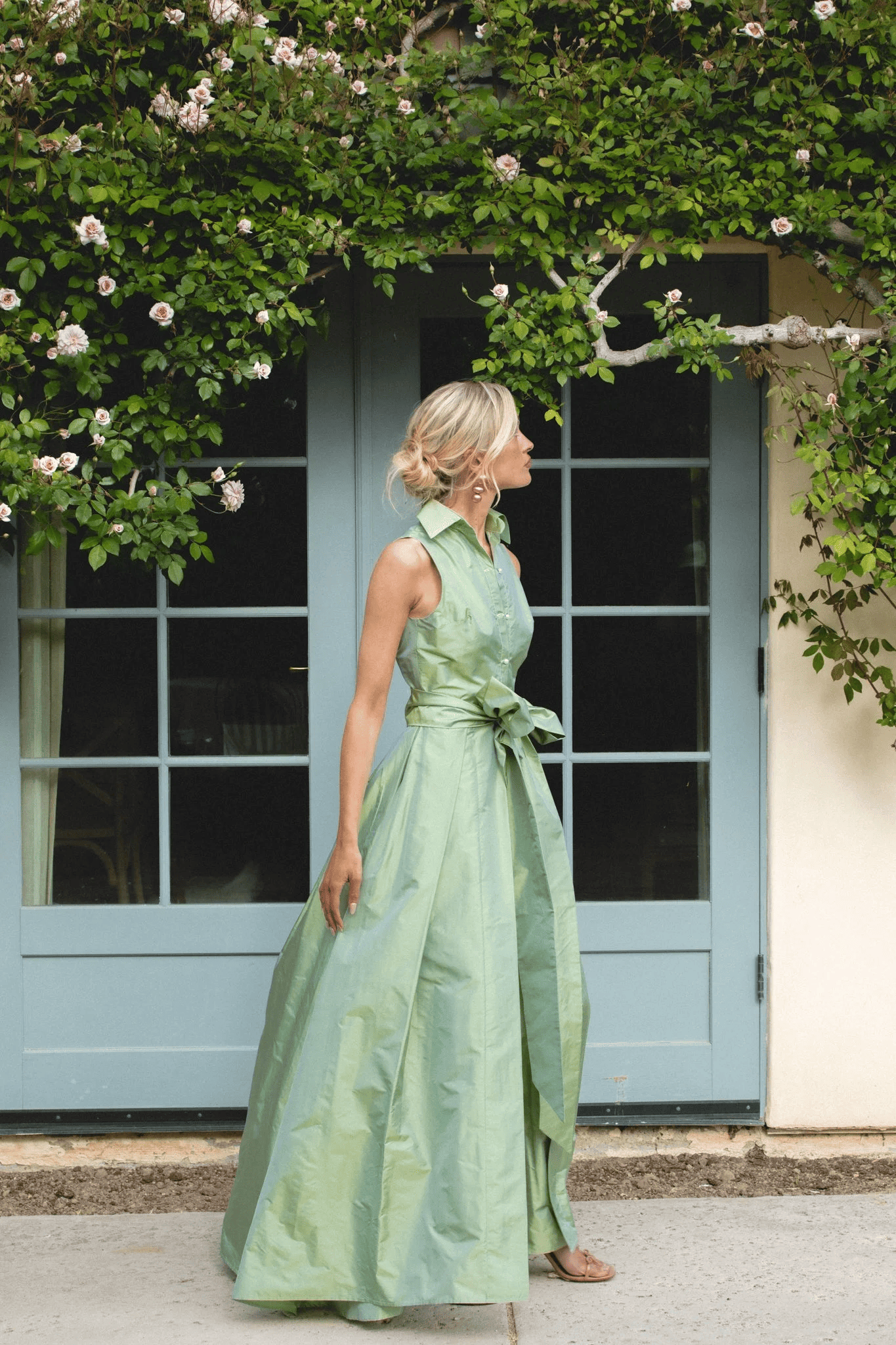 Sleeveless Collar Gown - Soft Sage
