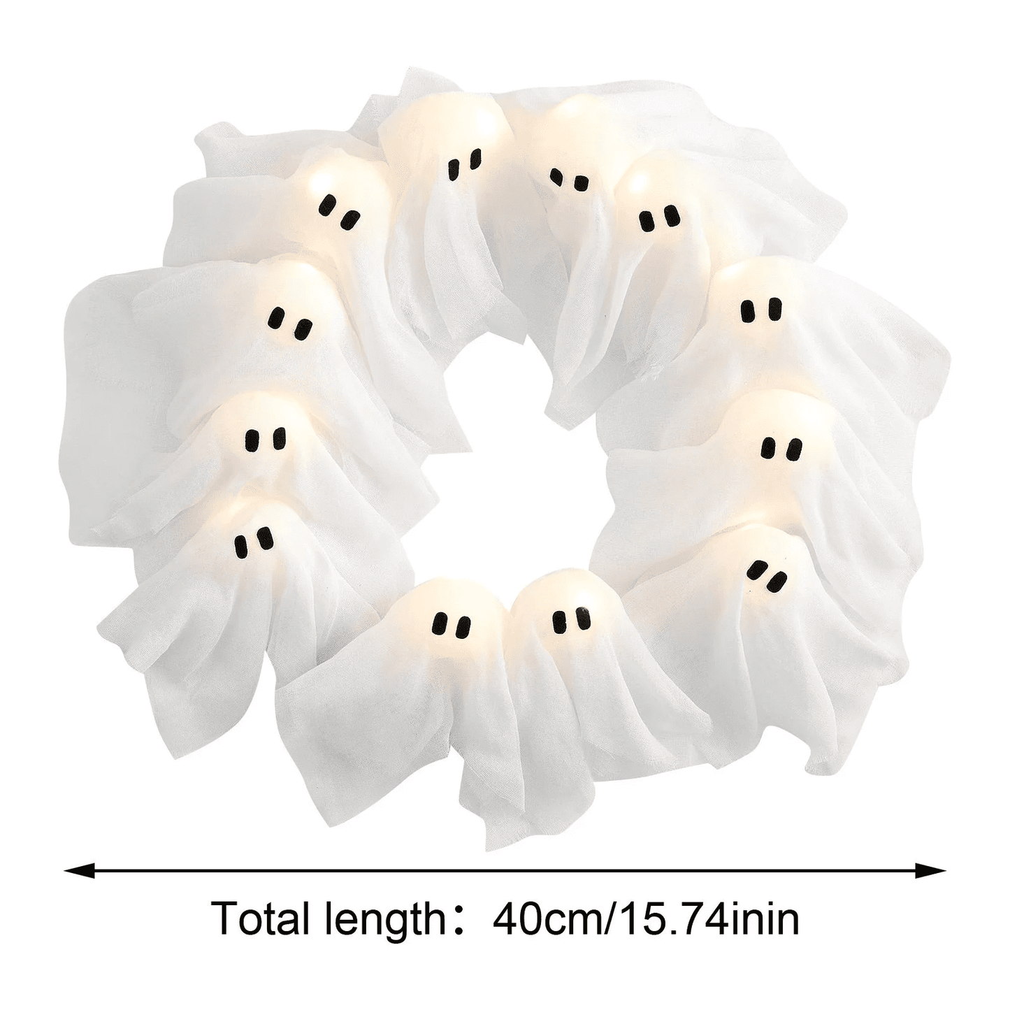 12 LED Light-Up White Ghost Garland