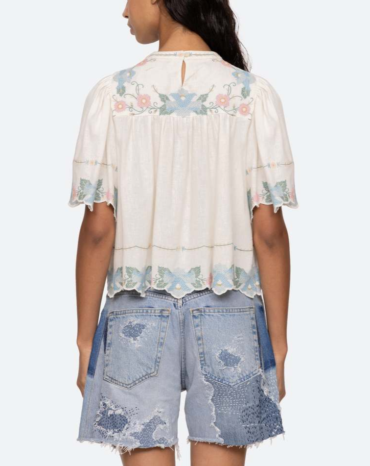 Blue And White Printed Top