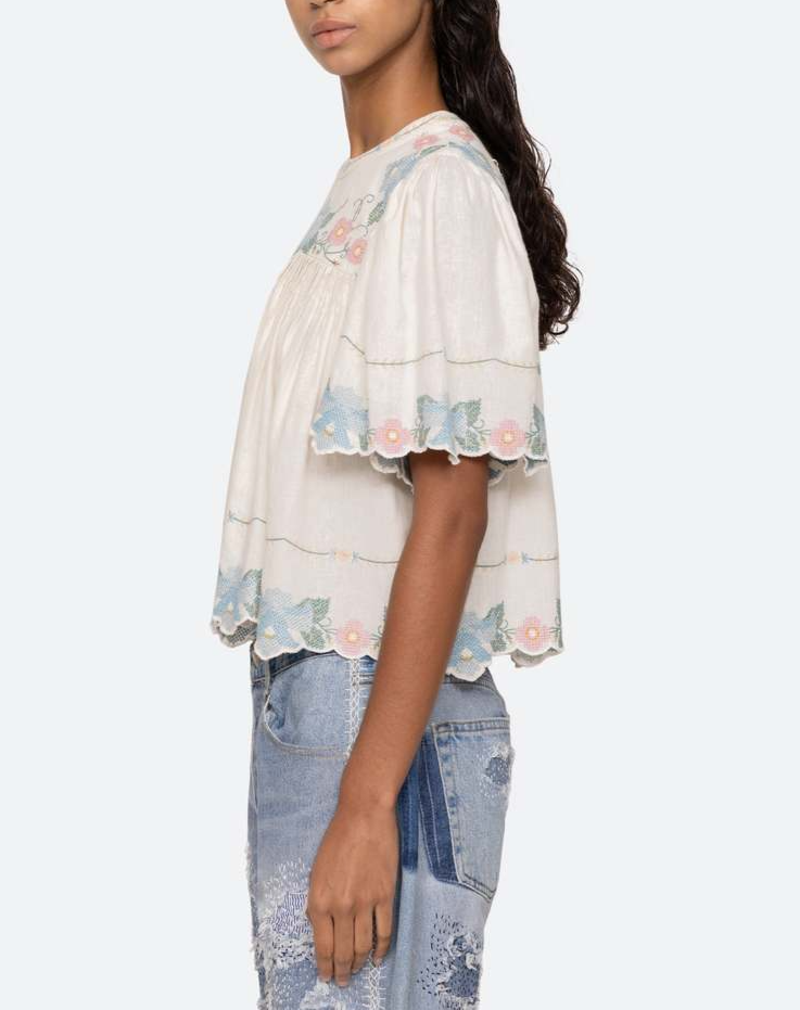 Blue And White Printed Top