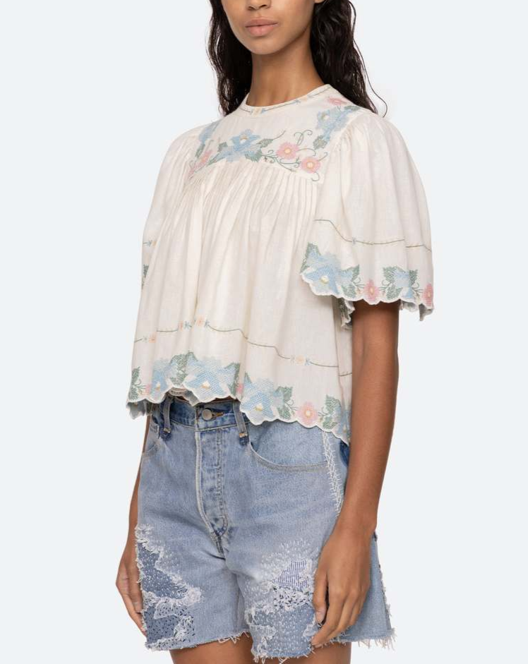Blue And White Printed Top