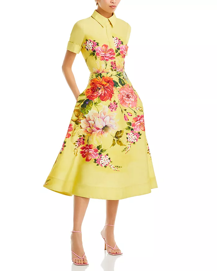 Bold Floral Print Shirt Midi Dress