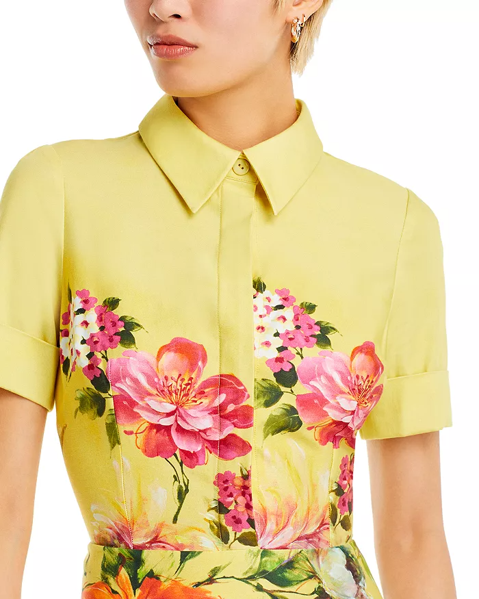 Bold Floral Print Shirt Midi Dress