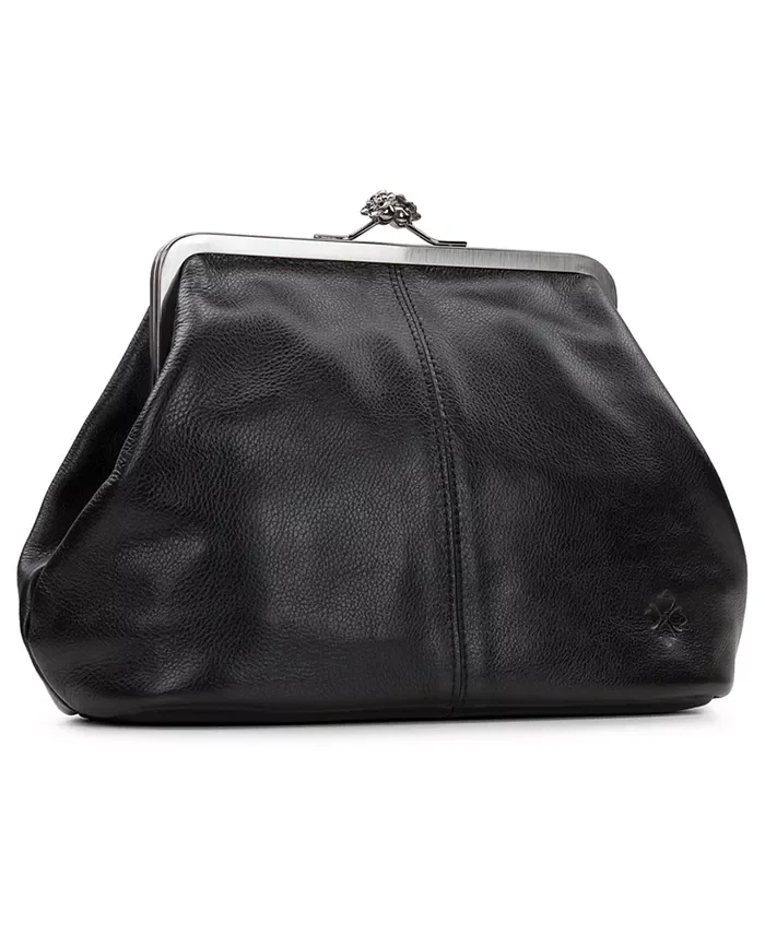 Classic Kiss-lock Closure Adorned Leather Bag
