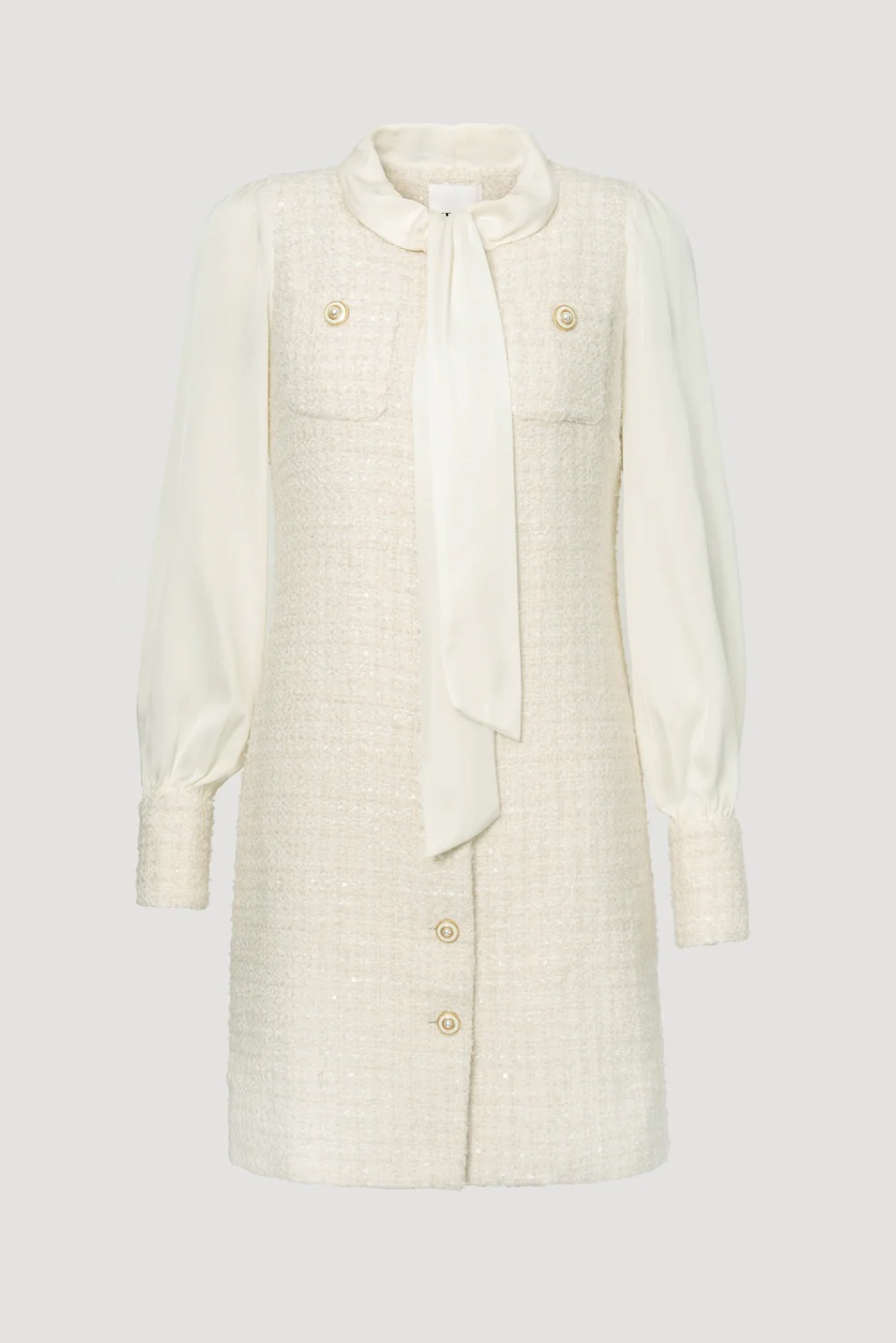 Tweed and Silk Pussy Bow Dress