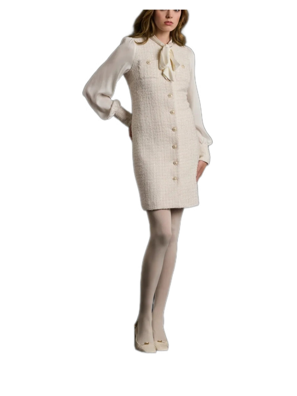 Tweed and Silk Pussy Bow Dress