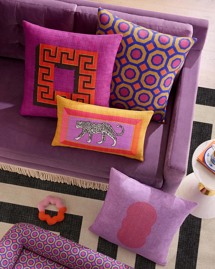 Greek Key Fuchsia Woven Throw Pillow
