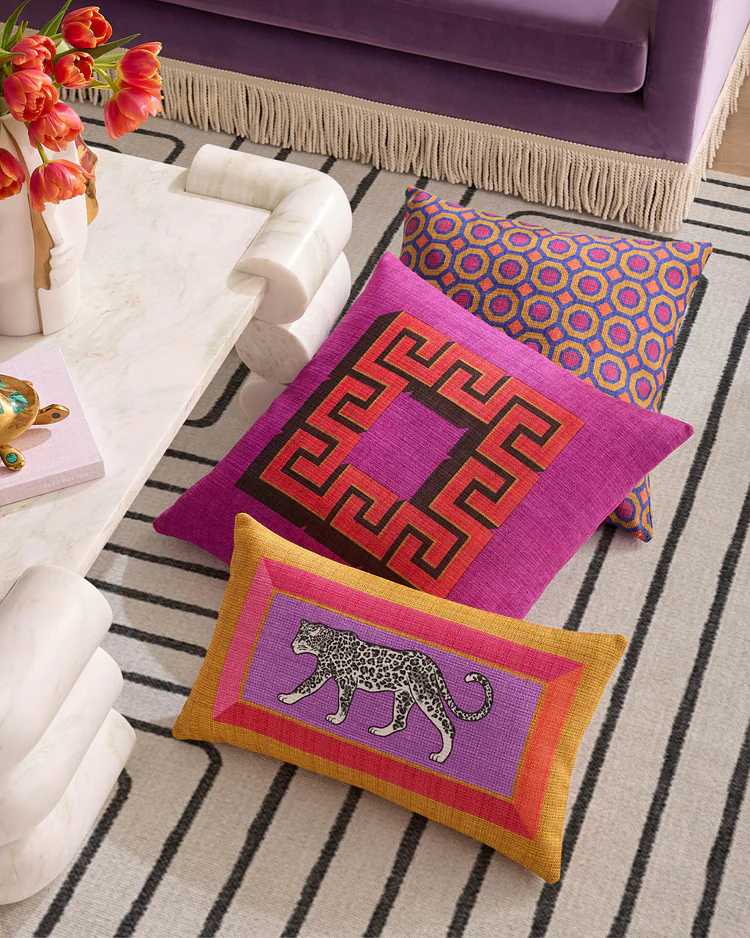 Greek Key Fuchsia Woven Throw Pillow