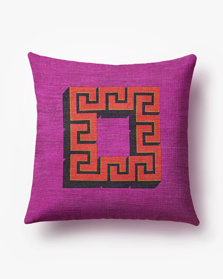 Greek Key Fuchsia Woven Throw Pillow