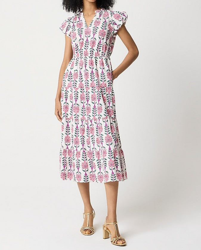 Printed V-neck Puff-Sleeve Maxi Dress