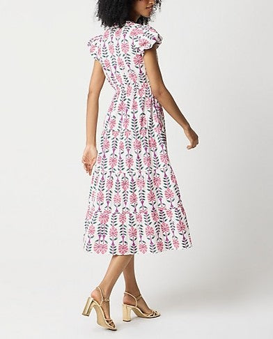 Printed V-neck Puff-Sleeve Maxi Dress