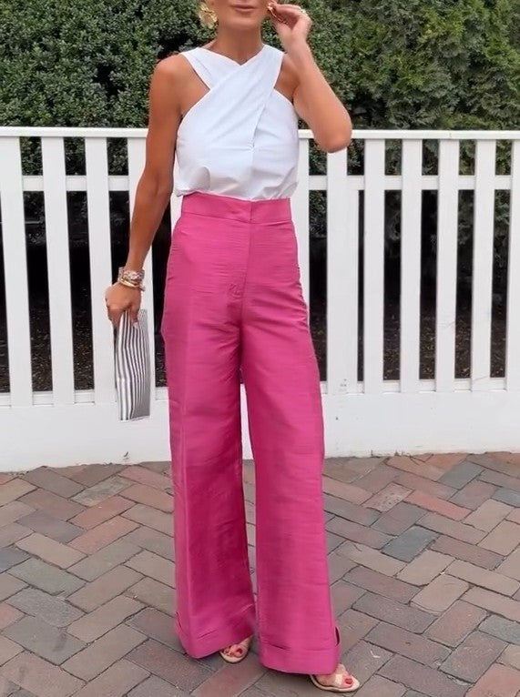 Smooth Straight-Leg Silk Pants