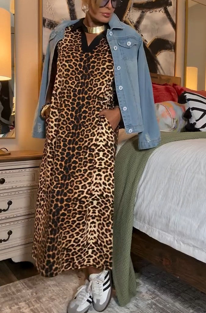 Short Sleeve Animal Print Maxi Dress