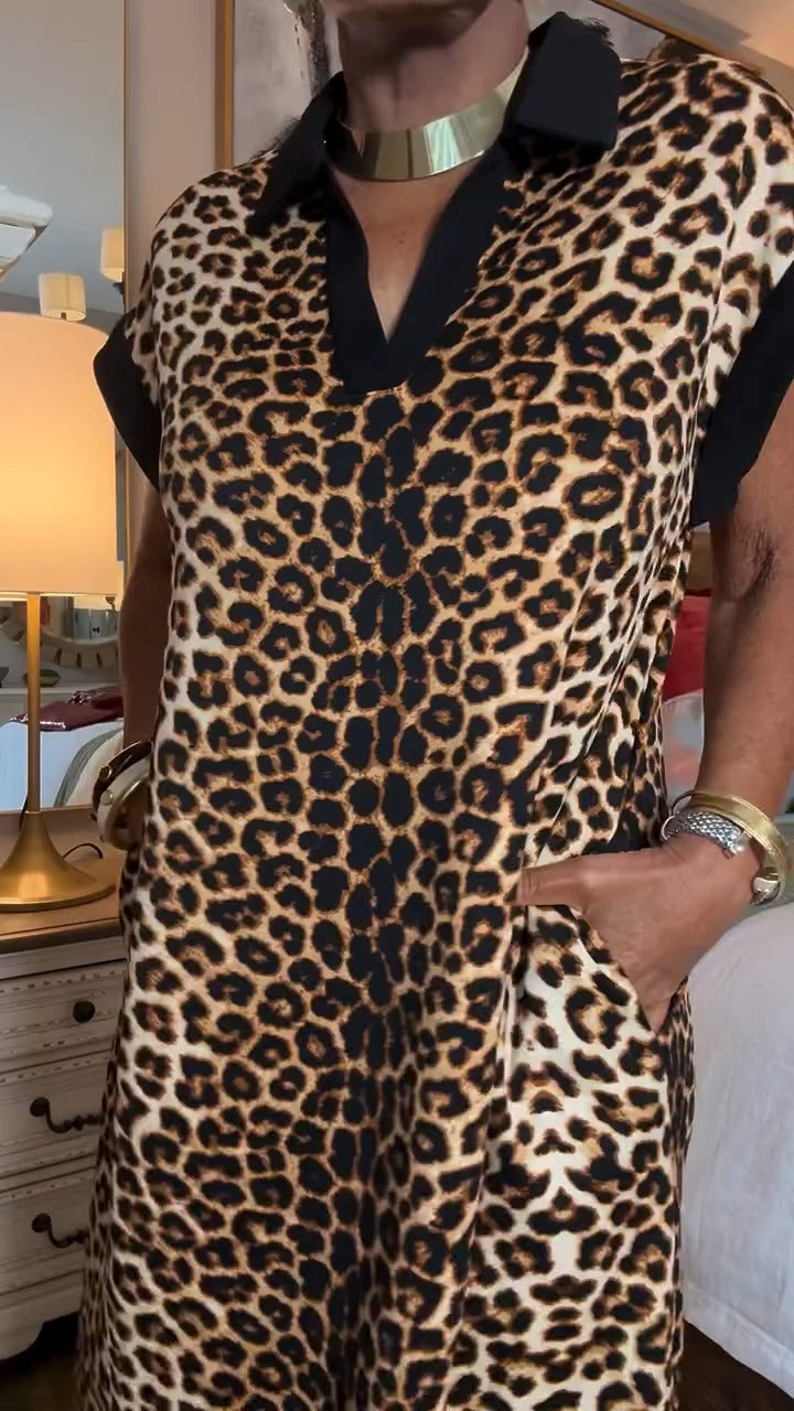 Short Sleeve Animal Print Maxi Dress