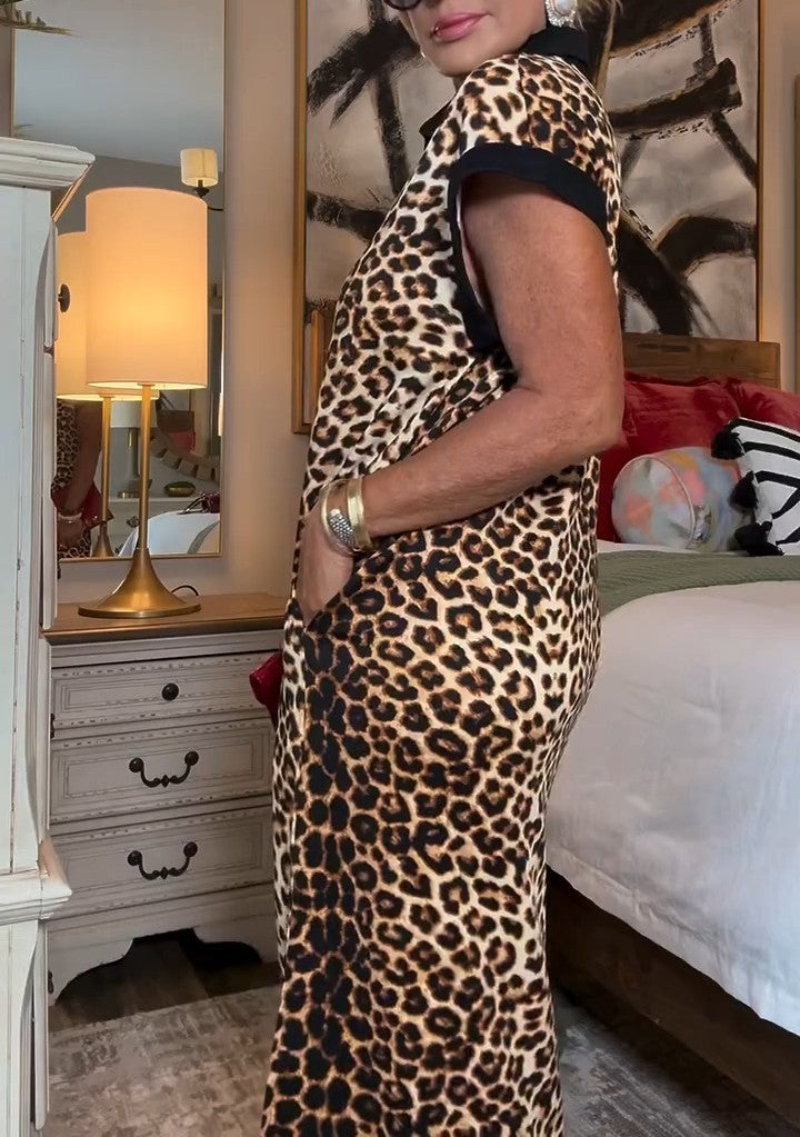 Short Sleeve Animal Print Maxi Dress