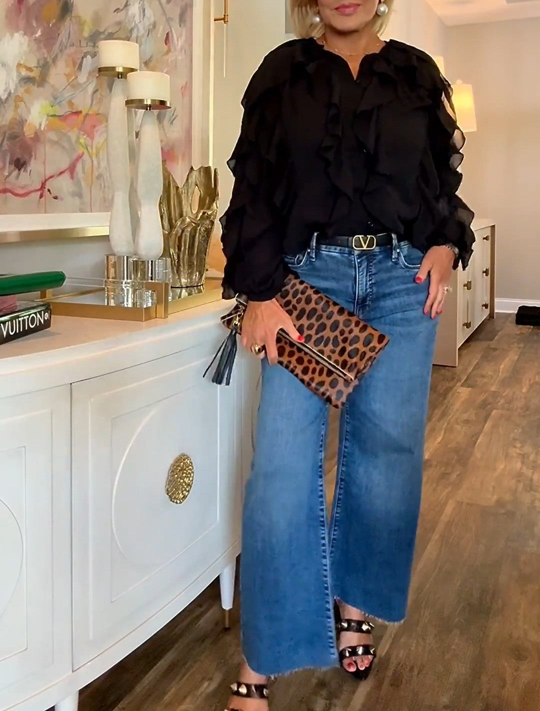 V Neck See Through Chiffon Ruffled Tops