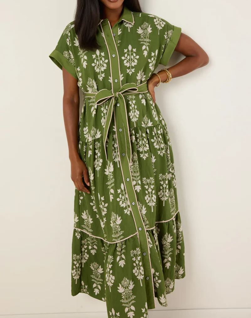 Green Printed Dress With Belt