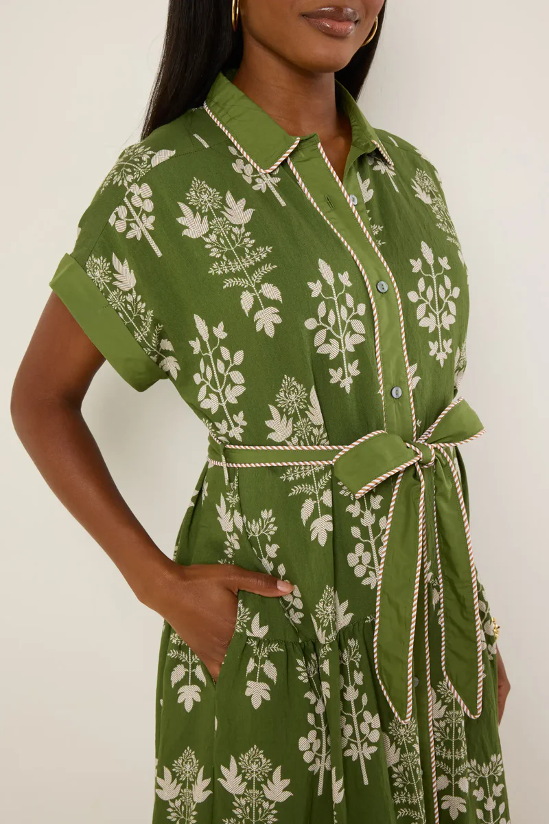 Green Printed Dress With Belt