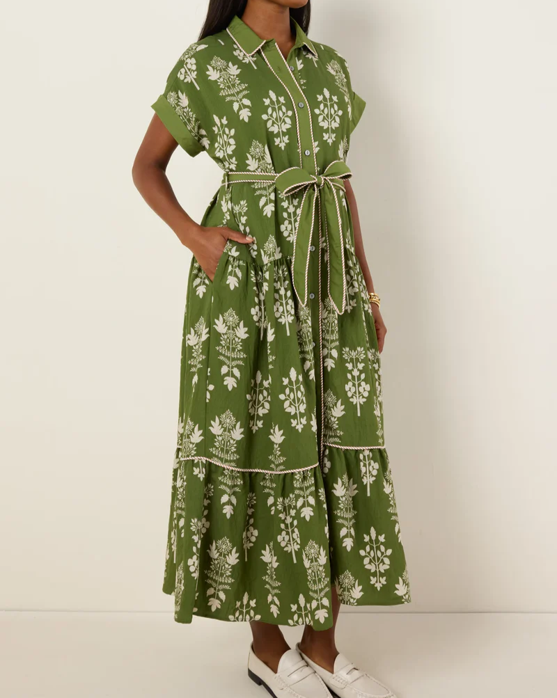 Green Printed Dress With Belt