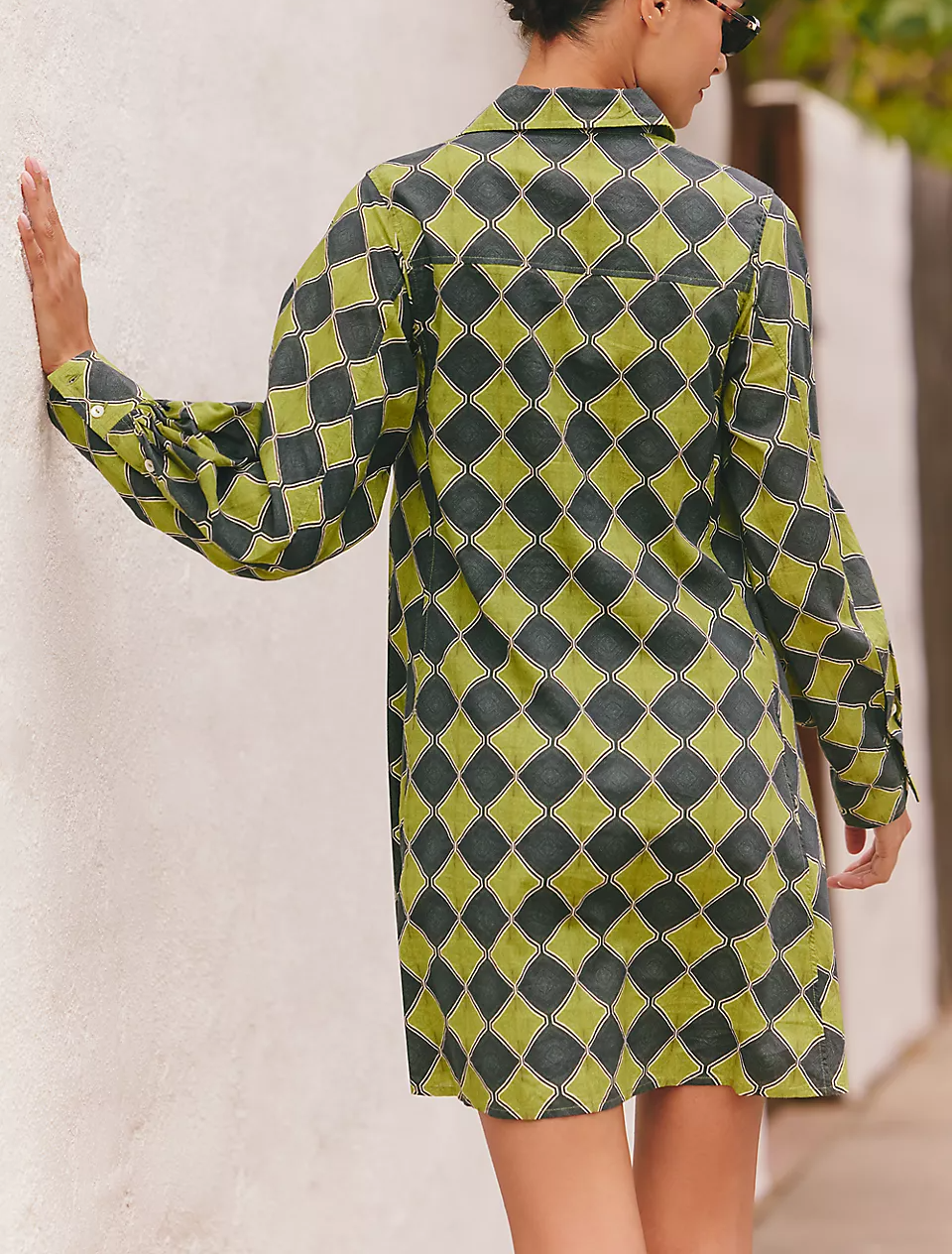 Print Long-Sleeve Mini Shirtdress